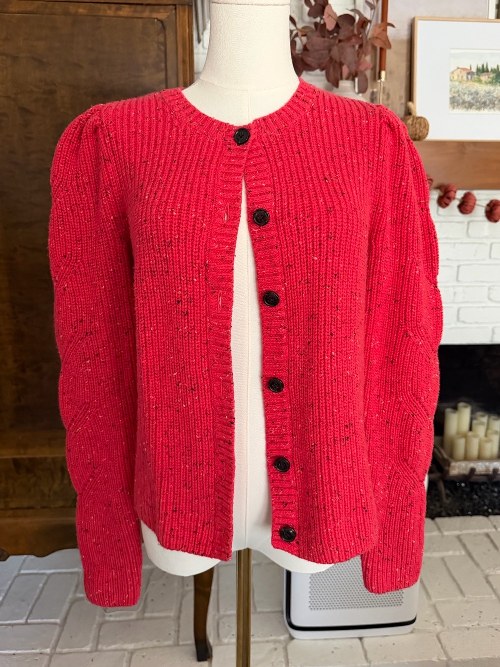 Talbots Red Ribbed Button Cardigan